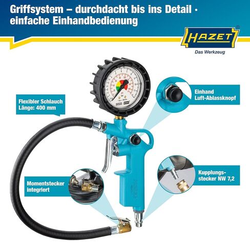 مقياس ضغط الإطارات Hazet 9041-1 I مقياس الضغط المدى: 0-174 PSI ، طول الخرطوم: 15.75 بوصة ، قطر مقياس الضغط: 2.48 بوصة in Kuwait