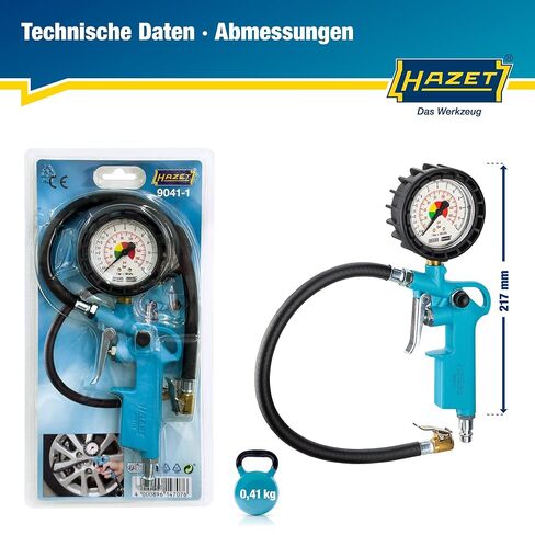 مقياس ضغط الإطارات Hazet 9041-1 I مقياس الضغط المدى: 0-174 PSI ، طول الخرطوم: 15.75 بوصة ، قطر مقياس الضغط: 2.48 بوصة in Kuwait