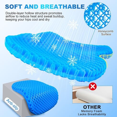 CHERAINTI Kayak Seat Cushion, 15.75 Inch Thicken Gel Seat Cushion, Waterproof Non-Slip Gel Cushions for Pressure Relief with Storage Bag and 2 Cloth Covers for Canoe Boat Kayak Fishing in Kuwait