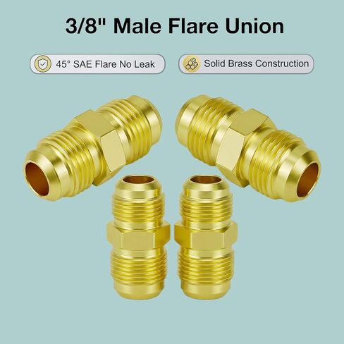 3/8 بوصة ذكر Flare Union 4 قطع، موصل مضيئة 45 درجة SAE، وصلة تركيب أنبوب نحاسي للغاز والبروبان وأنابيب التدفئة والتهوية وتكييف الهواء والنحاس، محول توهج عالي التحمل مانع للتسرب (محول 4 عبوات) in Kuwait