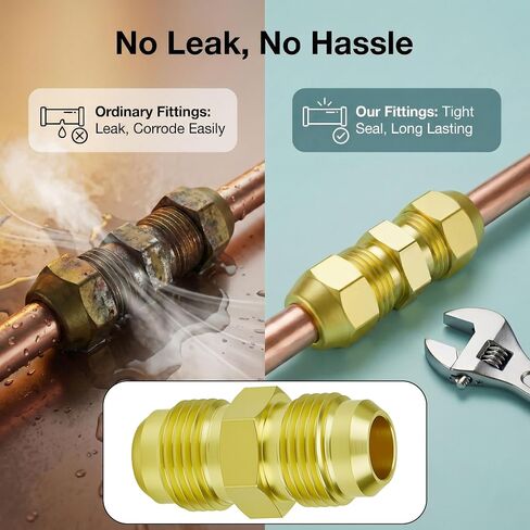 3/8 بوصة ذكر Flare Union 4 قطع، موصل مضيئة 45 درجة SAE، وصلة تركيب أنبوب نحاسي للغاز والبروبان وأنابيب التدفئة والتهوية وتكييف الهواء والنحاس، محول توهج عالي التحمل مانع للتسرب (محول 4 عبوات) in Kuwait