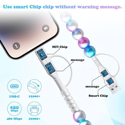 كابل شحن لهاتف iPhone 14 بطول 3.3FT [معتمد من MFi] سلك شحن USB A Star مطرز شاحن سريع سلك شاحن خرز لطيف للفتيات والنساء لهاتف iPhone 14/13/12/11 كابل مطرز رائع in Kuwait