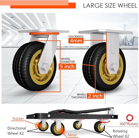 Platform Truck, Foldable Flatbed Cart Heavy Duty Push Cart Dolly Large Platform w/ 5'' Swivel Wheels 2000LBS Capacity Moving Hand Dolly for Groceries, Garage, Warehouse (35'' L x 22.5'' W) in Kuwait