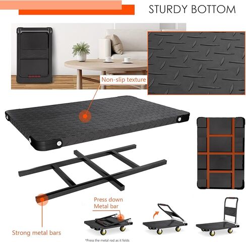 Platform Truck, Foldable Flatbed Cart Heavy Duty Push Cart Dolly Large Platform w/ 5'' Swivel Wheels 2000LBS Capacity Moving Hand Dolly for Groceries, Garage, Warehouse (35'' L x 22.5'' W) in Kuwait