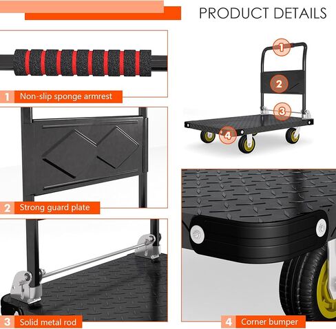 Platform Truck, Foldable Flatbed Cart Heavy Duty Push Cart Dolly Large Platform w/ 5'' Swivel Wheels 2000LBS Capacity Moving Hand Dolly for Groceries, Garage, Warehouse (35'' L x 22.5'' W) in Kuwait