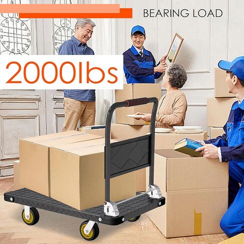 Platform Truck, Foldable Flatbed Cart Heavy Duty Push Cart Dolly Large Platform w/ 5'' Swivel Wheels 2000LBS Capacity Moving Hand Dolly for Groceries, Garage, Warehouse (35'' L x 22.5'' W) in Kuwait