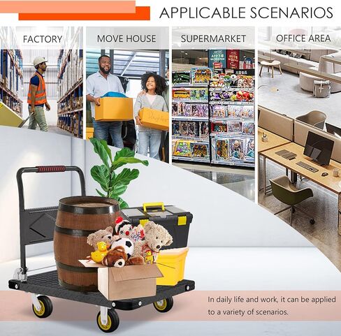 Platform Truck, Foldable Flatbed Cart Heavy Duty Push Cart Dolly Large Platform w/ 5'' Swivel Wheels 2000LBS Capacity Moving Hand Dolly for Groceries, Garage, Warehouse (35'' L x 22.5'' W) in Kuwait