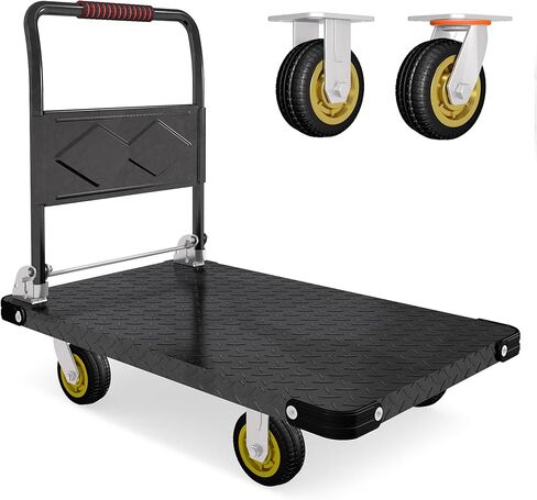Platform Truck, Foldable Flatbed Cart Heavy Duty Push Cart Dolly Large Platform w/ 5'' Swivel Wheels 2000LBS Capacity Moving Hand Dolly for Groceries, Garage, Warehouse (35'' L x 22.5'' W) in Kuwait
