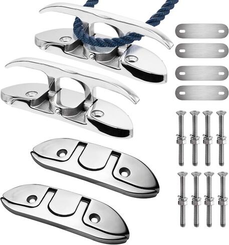 Stainless Steel Boat Cleat, 4.5" / 6" Marine Grade 316 Folding Cleats with Backing Plates, Flip Up Cleat for Dock Kayak Sailboat Yachts in Kuwait