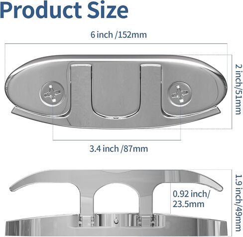 Stainless Steel Boat Cleat, 4.5" / 6" Marine Grade 316 Folding Cleats with Backing Plates, Flip Up Cleat for Dock Kayak Sailboat Yachts in Kuwait