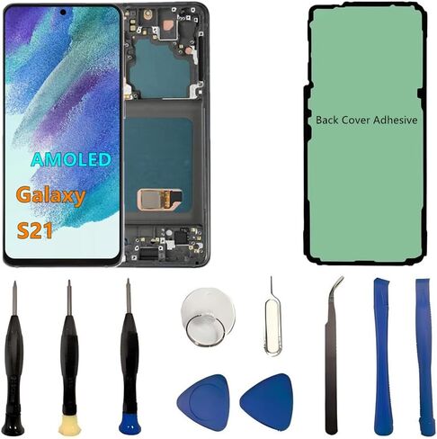 AMOLED Galaxy S21 LCD Screen Replacement for Samsung Galaxy S21 5G Display Touch Screen Digitizer Assembly SM-G991U SM-G991U1 Support Fingerprint. (With Black Frame+Back Cover Adhesive+Tools) in Kuwait