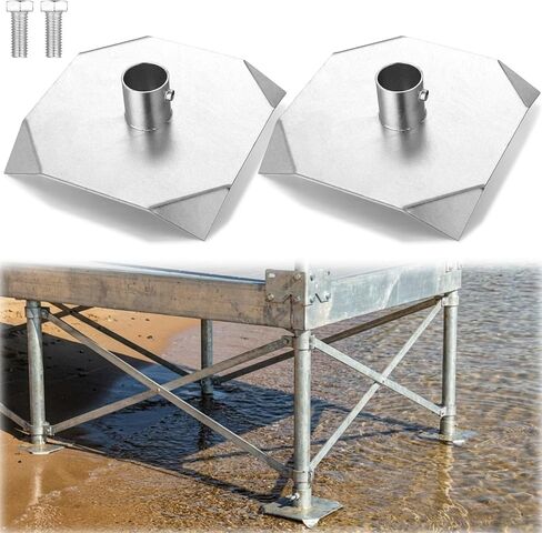 11" x 11"Stationary Dock Base Plate Heavy Duty Galvanized Stationary Dock Bottom Pad 7/16" Holes for 3/8" Carriage Bolts Mud Pad for Feet Post Pipe Pole Leg Prevent Sinking into Mud in Kuwait