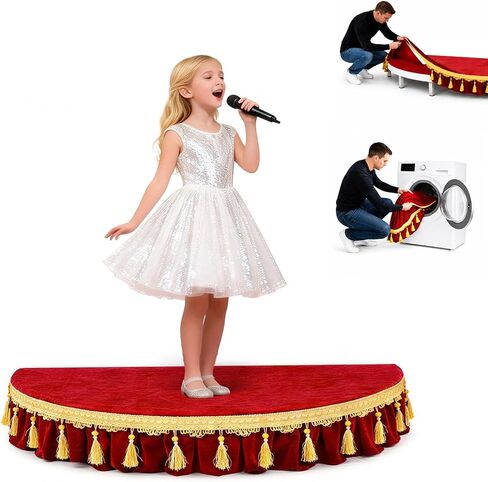 Velvet Kids Stage Platform with Gold Tassel, Half Round Portable Mini Stage, Removable and Washable Cover, Red, 6" High x 39.4" Diameter in Saudi Arabia