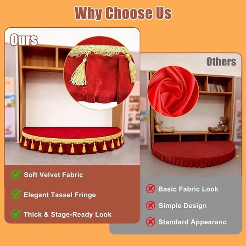 Velvet Kids Stage Platform with Gold Tassel, Half Round Portable Mini Stage, Removable and Washable Cover, Red, 6" High x 39.4" Diameter in Saudi Arabia