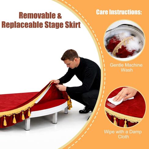 Velvet Kids Stage Platform with Gold Tassel, Half Round Portable Mini Stage, Removable and Washable Cover, Red, 6" High x 39.4" Diameter in Saudi Arabia