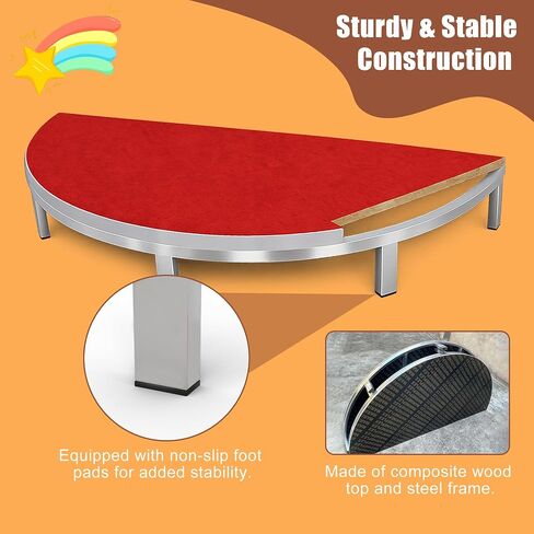 Velvet Kids Stage Platform with Gold Tassel, Half Round Portable Mini Stage, Removable and Washable Cover, Red, 6" High x 39.4" Diameter in Saudi Arabia