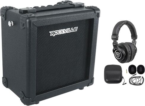 مضخم جيتار Rockville G-Charge 20 أسود قابل لإعادة الشحن، 20 وات، تردد زنبركي، ميكروفون داخلي، حامل، بلوتوث، مثالي للتمرين والتسجيل والأداء in Kuwait