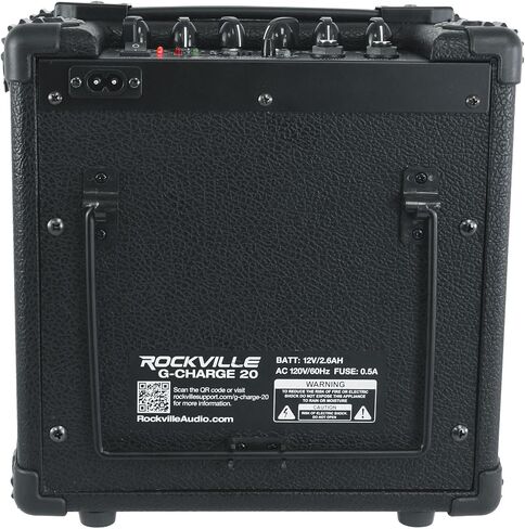 مضخم جيتار Rockville G-Charge 20 أسود قابل لإعادة الشحن، 20 وات، تردد زنبركي، ميكروفون داخلي، حامل، بلوتوث، مثالي للتمرين والتسجيل والأداء in Kuwait