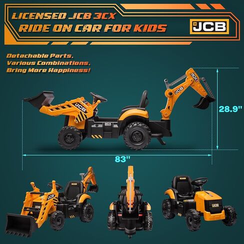 سيارة لعبة لودر حفار كهربائي 12 فولت من JCB للأطفال، تعمل بالبطارية على ألعاب مركبات البناء مع محمل أمامي وحفارة، جهاز تحكم عن بعد، أجزاء متحركة، مقعد قابل للتعديل، بداية ناعمة in Kuwait