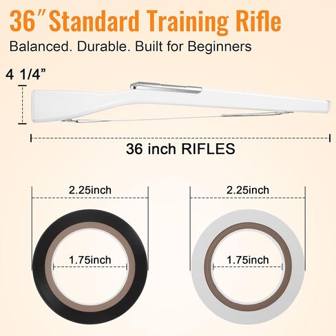 36" Color Guard Rifle, Wooden Drill Rifle with Glossy Finish, White Leather Strap, Foam Padded Ends, 1.5-2 lbs Balanced Practice for Marching Band, Winter Guard, Includes 2 Rolls of Tape in Kuwait