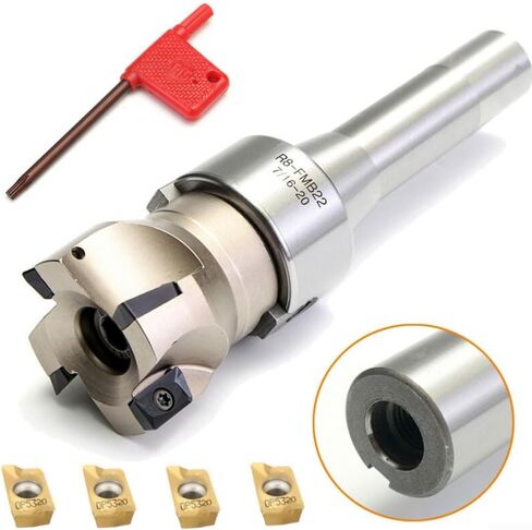 Minhe R8 FMB22 Arbor 400R 50 مم قاطع غلاف مطحنة نهاية مع 4 إدراجات كربيد APMT1604 لطحن شق وجه الكتف، ساق 22 مم، مفتاح T15 متضمن in Kuwait