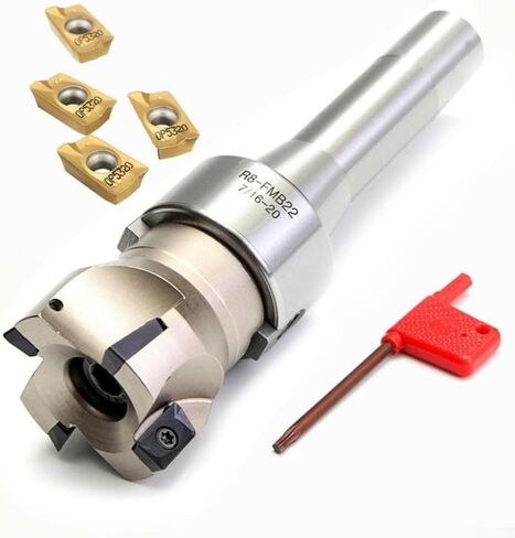 Minhe R8 FMB22 Arbor 400R 50 مم قاطع غلاف مطحنة نهاية مع 4 إدراجات كربيد APMT1604 لطحن شق وجه الكتف، ساق 22 مم، مفتاح T15 متضمن in Kuwait