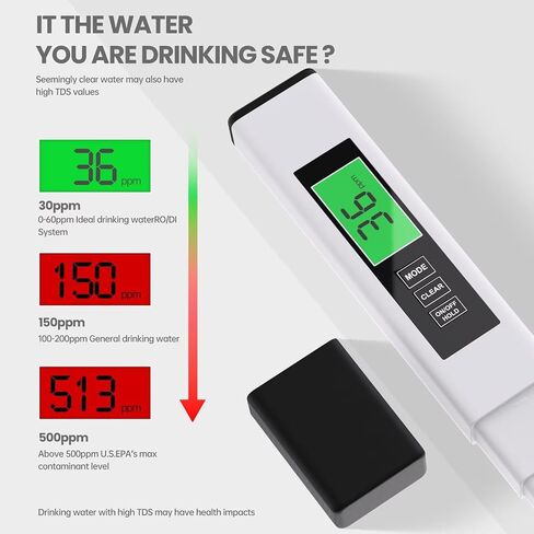 4 in 1 TDS Meter Digital Water Tester,Water Tester for Drinking Water,PPM Meter with TDS/EC/Temp(°C,°F) Function, TDS Water Tester for Home,Aquarium,Restaurant,OneSize in Kuwait