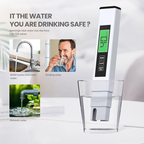 4 in 1 TDS Meter Digital Water Tester,Water Tester for Drinking Water,PPM Meter with TDS/EC/Temp(°C,°F) Function, TDS Water Tester for Home,Aquarium,Restaurant,OneSize in Kuwait
