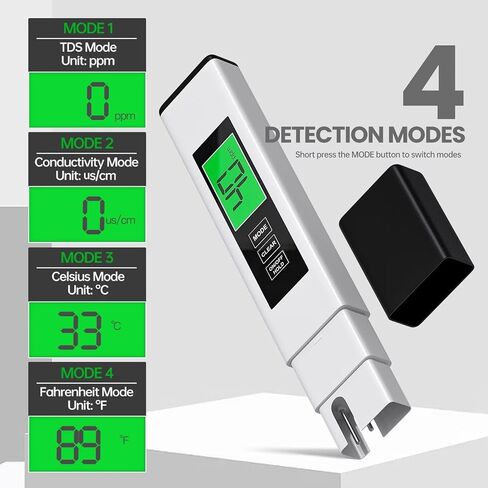4 in 1 TDS Meter Digital Water Tester,Water Tester for Drinking Water,PPM Meter with TDS/EC/Temp(°C,°F) Function, TDS Water Tester for Home,Aquarium,Restaurant,OneSize in Kuwait