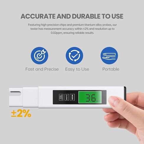 4 in 1 TDS Meter Digital Water Tester,Water Tester for Drinking Water,PPM Meter with TDS/EC/Temp(°C,°F) Function, TDS Water Tester for Home,Aquarium,Restaurant,OneSize in Kuwait
