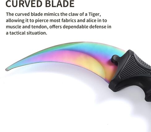 سكين التدريب TOPOINT Karambit بدون حافة القطع Karambit ممارسة سكين التدريب بدون أداة تدريب حافة القطع مع غمد للمبتدئين أداة تدريب آمنة 100% اللون: قوس قزح in Kuwait