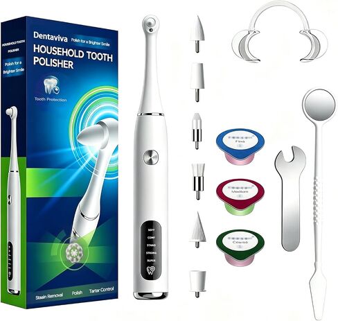 Tooth Polisher,Teeth Polishing Kit for Daily Cleaning,Polishing Then Whitening of Tooth USB Rechargeable Dental Polisher with LED Light,7 Heads,5 Speed Modes in Kuwait