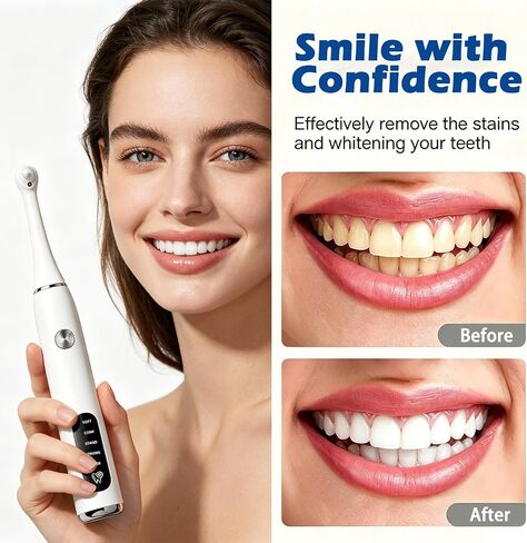 Tooth Polisher,Teeth Polishing Kit for Daily Cleaning,Polishing Then Whitening of Tooth USB Rechargeable Dental Polisher with LED Light,7 Heads,5 Speed Modes in Kuwait
