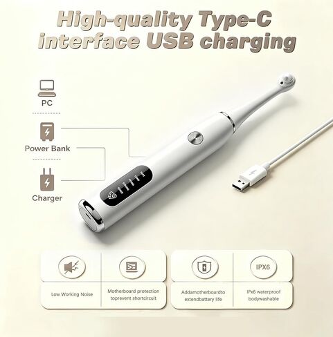 Tooth Polisher,Teeth Polishing Kit for Daily Cleaning,Polishing Then Whitening of Tooth USB Rechargeable Dental Polisher with LED Light,7 Heads,5 Speed Modes in Kuwait