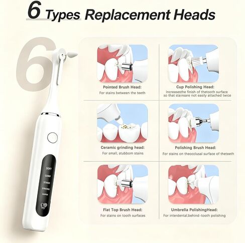 Tooth Polisher,Teeth Polishing Kit for Daily Cleaning,Polishing Then Whitening of Tooth USB Rechargeable Dental Polisher with LED Light,7 Heads,5 Speed Modes in Kuwait