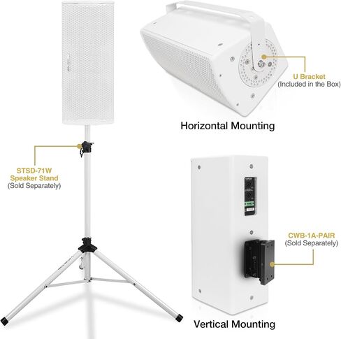 Sound Town CARME Series Dual 8" 2-Way Passive Professional Loudspeaker, White with Compression Driver, Birch Plywood and U Bracket for Installation, Live Sound, Karaoke, Bar, Church (CARME-U208WG3) in Kuwait