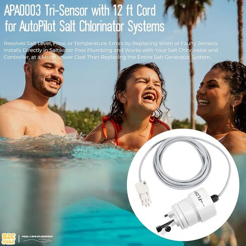APA0003 Tri-Sensor Assembly with Attached Cable for AutoPilot Pool Pilot Salt Chlorinator Systems, Monitors Salt Level, Water Flow and Temperature in Kuwait