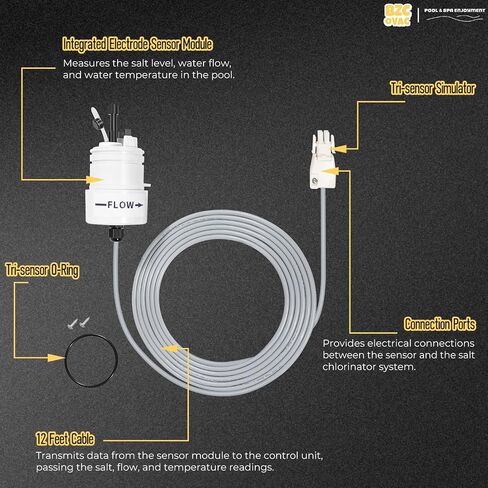 APA0003 Tri-Sensor Assembly with Attached Cable for AutoPilot Pool Pilot Salt Chlorinator Systems, Monitors Salt Level, Water Flow and Temperature in Kuwait