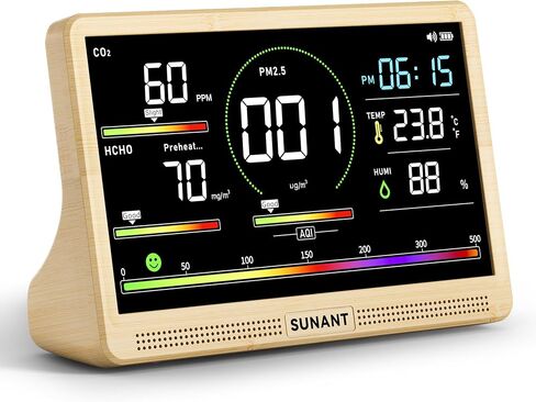 16-in-1 Air Quality Monitor Indoor, 7' Smart Large Display 9 AQI+7 Alarm Alerts, Real Time CO2, Formaldehyde, TVOC, PM2.5, PM10, Temperature & Humidity Portable Battery Powered Tester for Home, Office in Kuwait