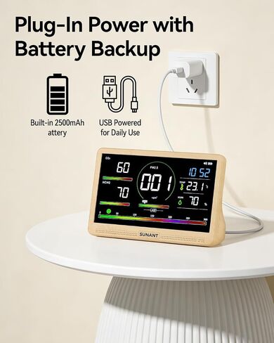 16-in-1 Air Quality Monitor Indoor, 7' Smart Large Display 9 AQI+7 Alarm Alerts, Real Time CO2, Formaldehyde, TVOC, PM2.5, PM10, Temperature & Humidity Portable Battery Powered Tester for Home, Office in Kuwait