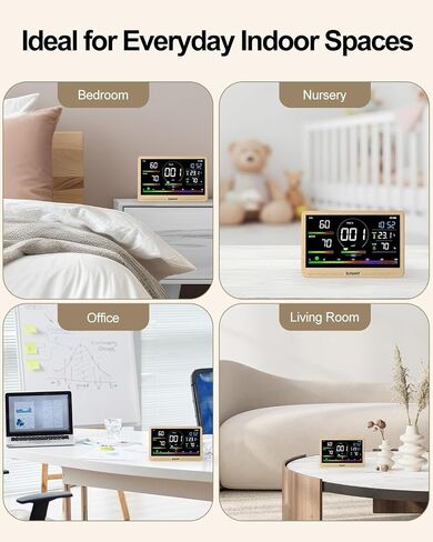 16-in-1 Air Quality Monitor Indoor, 7' Smart Large Display 9 AQI+7 Alarm Alerts, Real Time CO2, Formaldehyde, TVOC, PM2.5, PM10, Temperature & Humidity Portable Battery Powered Tester for Home, Office in Kuwait
