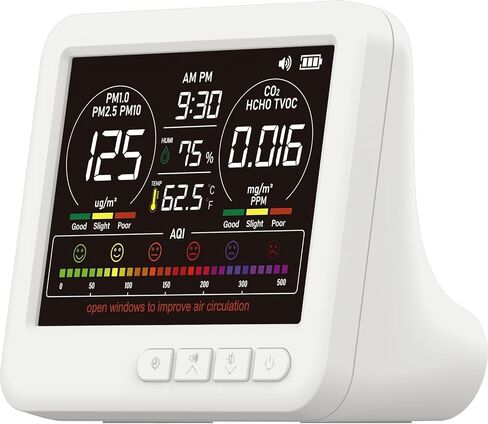 Professional 16-in-1 Portable Indoor Air Quality Monitor with AQI Reminder, Real-Time Air Detector for Home, Bedroom, Office, Car & Daily Use in Kuwait