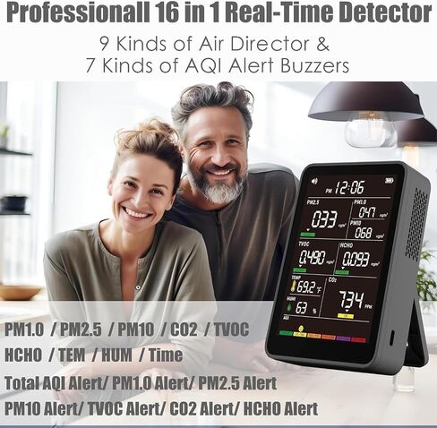 Professional Indoor Air Quality Monitor with AQI Alerts, Portable Real-Time Detector for Home, Car, Plants & Pet (Crystal Black) in Kuwait