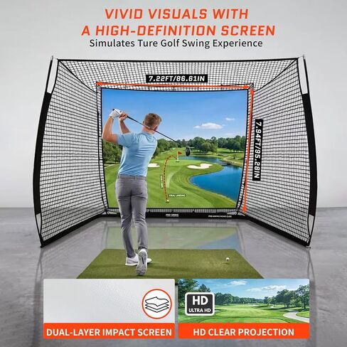 Golf Net, 10x8ft Golf Simulator Hitting Net with HD Simulator Screen & Target Cloth, Heavy Duty Golfs Practice Net for Swing Training Indoor Outdoor Use in Kuwait