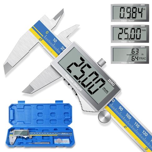 Preciva Digital Caliper, Electronic Stainless Steel Caliper Measuring Tool, Micrometer Calipers with Large LCD Screen, Switch from Inch Metric Fraction, Auto-Off Feature (6INCH/150MM) (White) in Kuwait