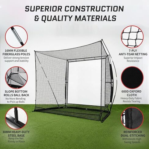 2026 Upgraded Golf Simulator Cage with HD Simulator Screen & Side Barriers, 10 x 8ft Golf Hitting Net with Thickened Heavy Duty Frame for High-Speed Shots, Auto Ball Return Golf Practice Net in Kuwait