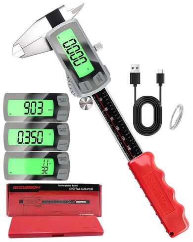 GODESON 6" Digital Caliper, USB-C Rechargeable Electronic Caliper, 0–150mm Stainless Steel, 0.02mm Accuracy, Backlit LCD, TouchButton,Inch/MM/Fraction, Measuring Tool for Woodworking, DIY in Kuwait