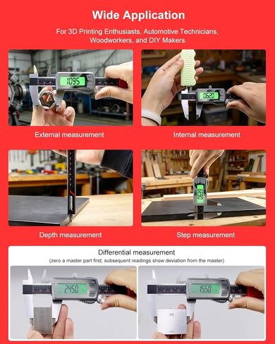 GODESON 6" Digital Caliper, USB-C Rechargeable Electronic Caliper, 0–150mm Stainless Steel, 0.02mm Accuracy, Backlit LCD, TouchButton,Inch/MM/Fraction, Measuring Tool for Woodworking, DIY in Kuwait