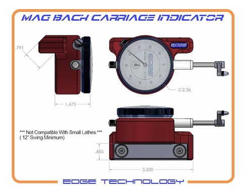 62-000 - Magnetic Back Carriage Indicator, 1" Travel with 0.001" Graduation, CNC Machined Aluminum Body, Fits Most Lathes 12" Swing and Larger in Kuwait