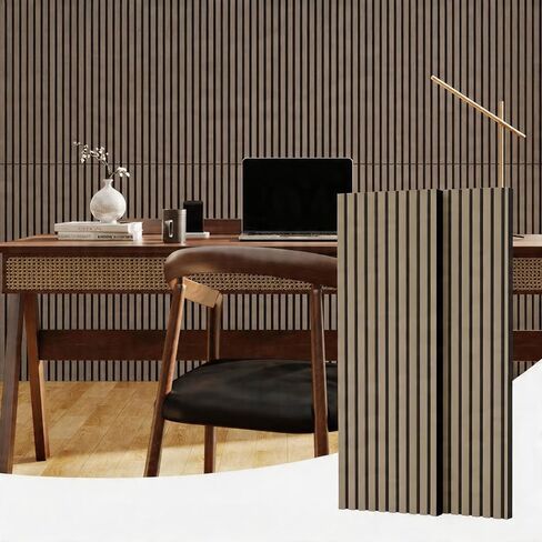 2 PC 3D Fluted Acoustic Wood Wall Panels, Soundproof Decorative Slat Wall Panel, Noise Absorption & Reduction for Modern Interior Decoration, Easy Installation，120 * 60cm in Kuwait